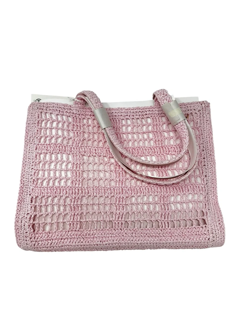 Tory Burch Ella Crocheted Tote Double T Pink Bag Purse NWT